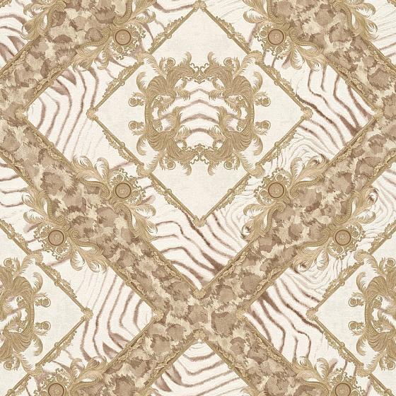 VERSACE 3 PARATO PVC/TNT ROMBI MACULATO AVORIO BEIGE SCURO  mt.1