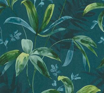 JUNGLE CHIC PARATO TNT  FOGLIE FOND.BLUETTE 10,05X0,53MT