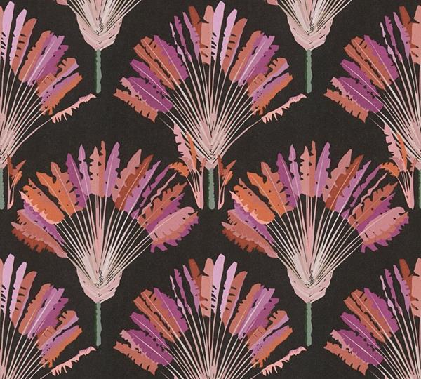 JUNGLE CHIC PARATO TNT  FOGLIE BLACK VIOLET 10,05X0,53 MT