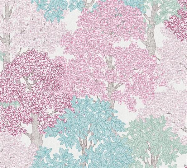 FLORAL IMPRESSION PARATO ALBERI BLU/ROSA 10,05X0,53MT
