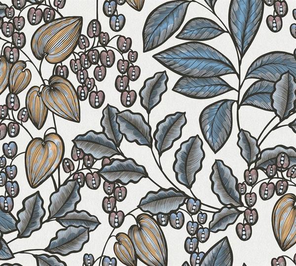 FLORAL IMPRESSION PARATO FOGLIE CREMA/BLU 10,05X0,53MT