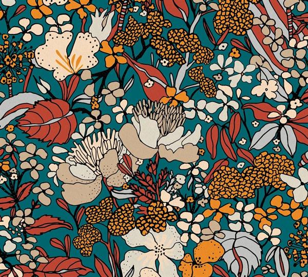 FLORAL IMPRESSION PARATO FLOWERS BLU/BEIGE 10,05X0,53MT