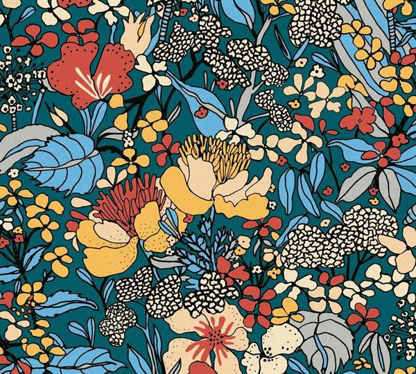 FLORAL IMPRESSION PARATO FLOWERS BLU/GIALLO 10,05X0,53MT