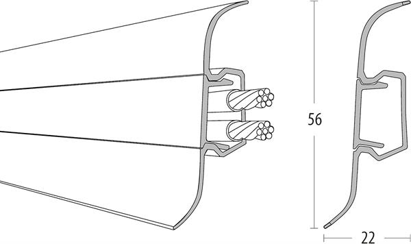 BATTISCOPA ROVERE IN PVC PASSACAVO RIMOVIBILE 76x23x2500 mm