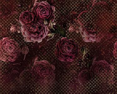 FOTOMURALE KOMAR HERITA GE1 SU TNT FIORI ROSSO ORO 350x280cm(7te