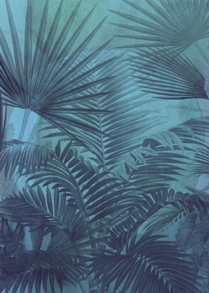 FOTOMURALE KOMAR INK SU TNT TRASP.FOGLIE BLUE MIS.200X280 cm