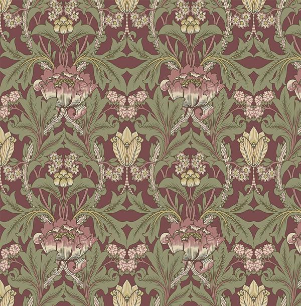 BRITISH HERITAGE PARATO SU TNT FIORI MAGENTA VERDE 10x0,52 mt