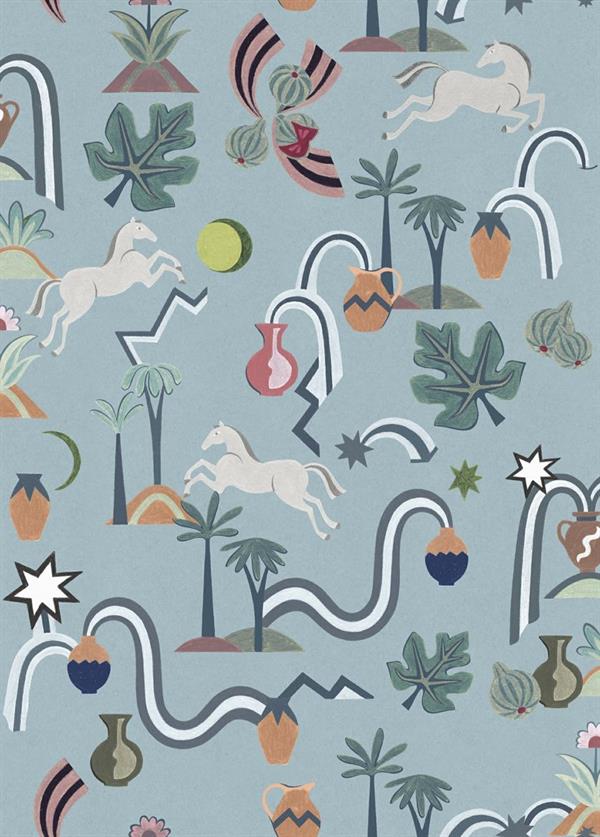 LLAR PARATO VINILICO    DIS. CAVALLI AZZURRO 50X1000CM