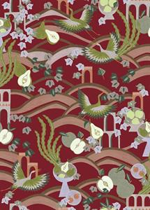 LLAR PARATO VINILICO    DIS.UCCELLI ROSSO MIS.50X1000CM