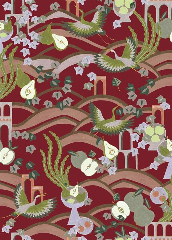 LLAR PARATO VINILICO    DIS.UCCELLI ROSSO MIS.50X1000CM