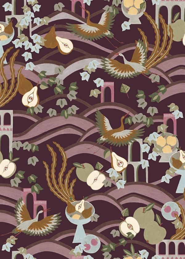 LLAR PARATO VINILICO    DIS.UCCELLI BORDEAUX 50X1000CM