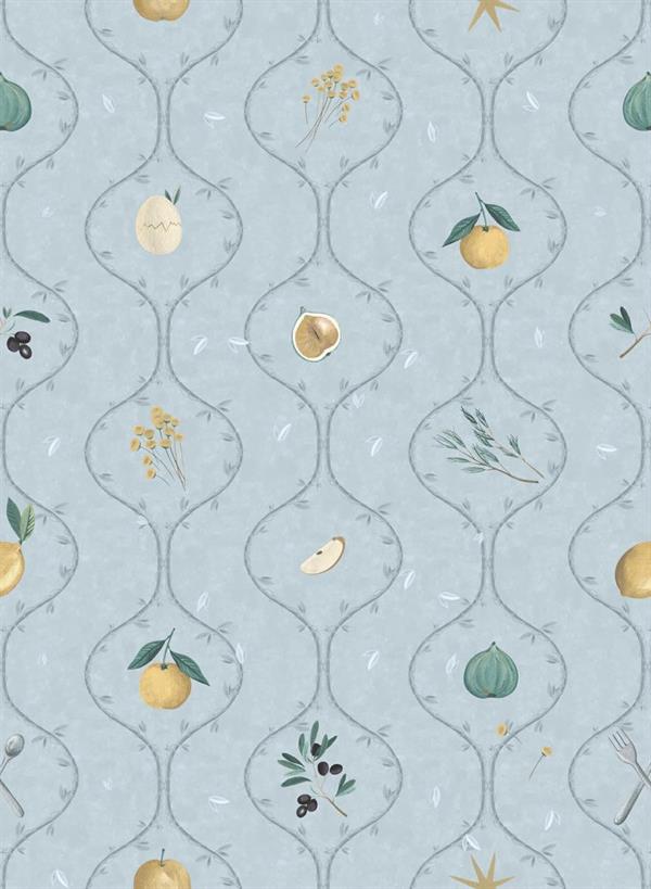 LLAR PARATO VINILICO    FOGLIE AZZURRO MIS.50X1000 CM