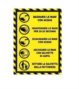 COVID STICKER VETRI/PARETI mis.A4 cf. pz ADESIVO - LAVARE MANI