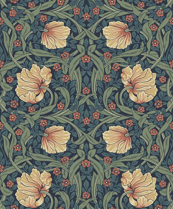 PARATO BRITISH2 IN PVC  FLOWERS BLUE BEIGE 0,52X10,05MT