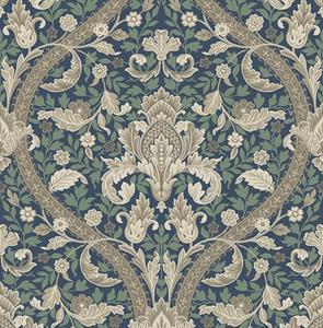 PARATO BRITISH 3 IN PVC DAMASCO GREEN BLUE 0,53X10,05MT