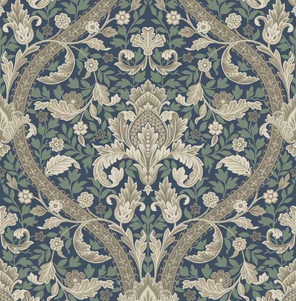PARATO BRITISH 3 IN PVC DAMASCO GREEN BLUE 0,53X10,05MT