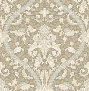PARATO BRITISH 3 IN PVC DAMASCO GOLD BEIGE 0,53X10,05MT