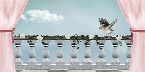 FOTOMURALE IN TNT FINESTRA VISTA BALCONE MIS. 200X100 CM.