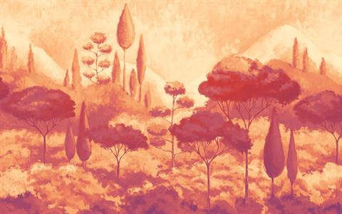 FOTOMURALE  INFINITY 2  TREES ORANGE MIS.400X250CM