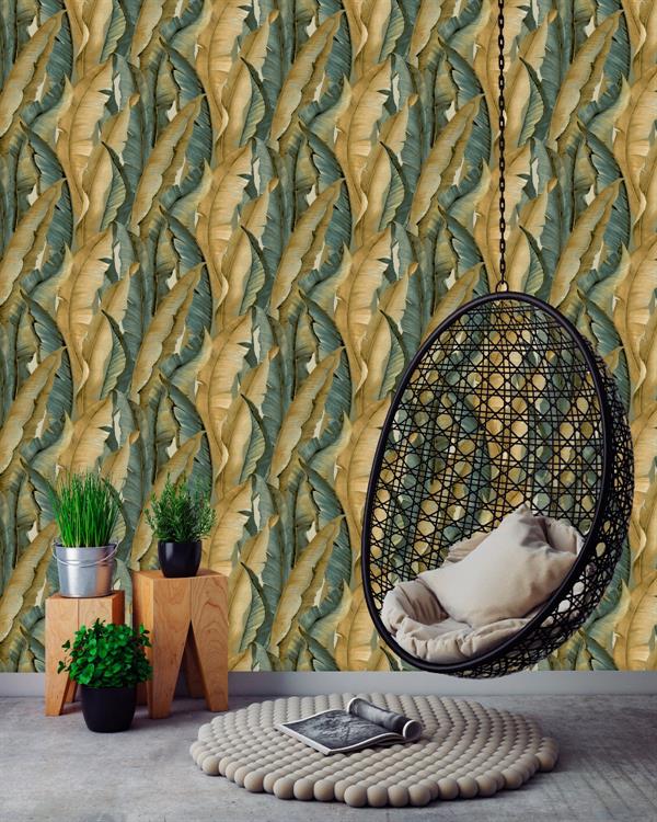 PARATO PERLA PVC/TNT    FOLIAGE GOLD GREEN 0,53X10,05MT