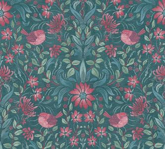 PARATO COUNTRY CHARME   PVC/TNT FLOWERS RED 0,53X10,05MT