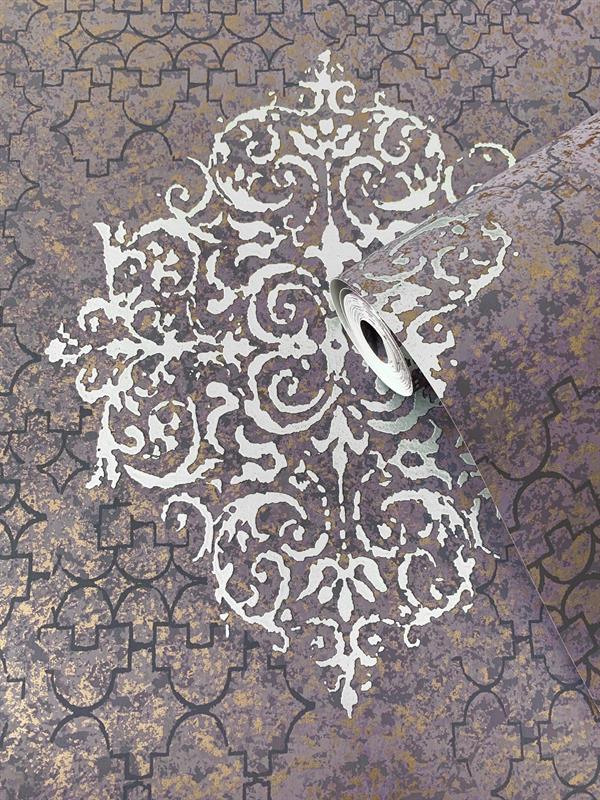 PARATO LUSTRE TNT METAL /DAMASCO VIOLET/WHITE 0,53X10,05MT