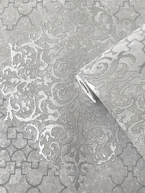 PARATO LUSTRE TNT METAL /DAMASCO SILVER/GREY 0,53X10,05MT