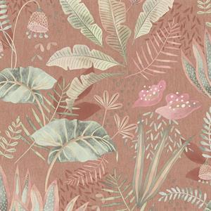 PARATO FLORAL FUSION PVC/ TNT FOLIAGE PINK 0,53X10,05MT