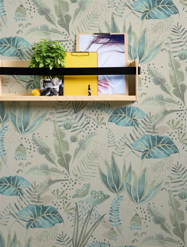 PARATO FLORAL FUSION PVC/TNT FOLIAGE BLUE 0,53X10,05MT