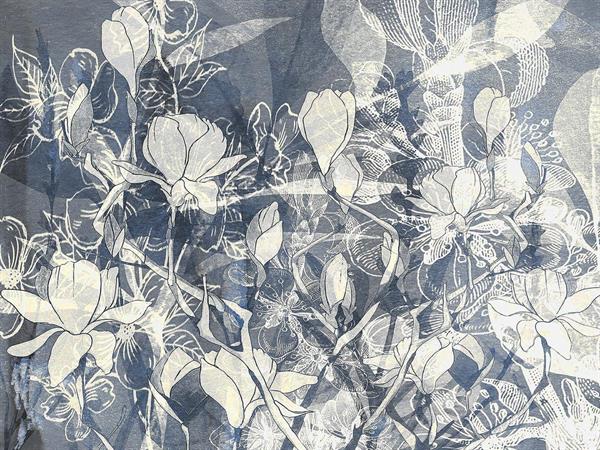 MURALE IN TNT CALYPSO   /FLOWERS BLUE MIS. AL MQ