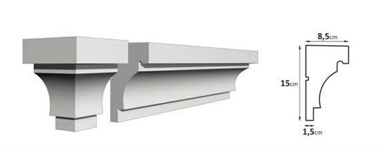 CORNICE EPS,RESINATA CON MALTA CEMENNTIZIA MIS 15X8,5X200 CM
