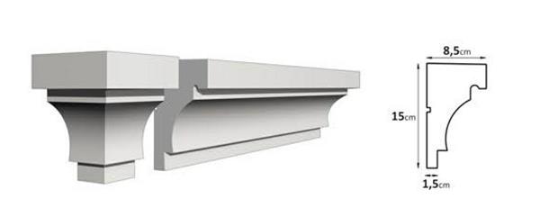 CORNICE EPS,RESINATA CON MALTA CEMENNTIZIA MIS 15X8,5X200 CM