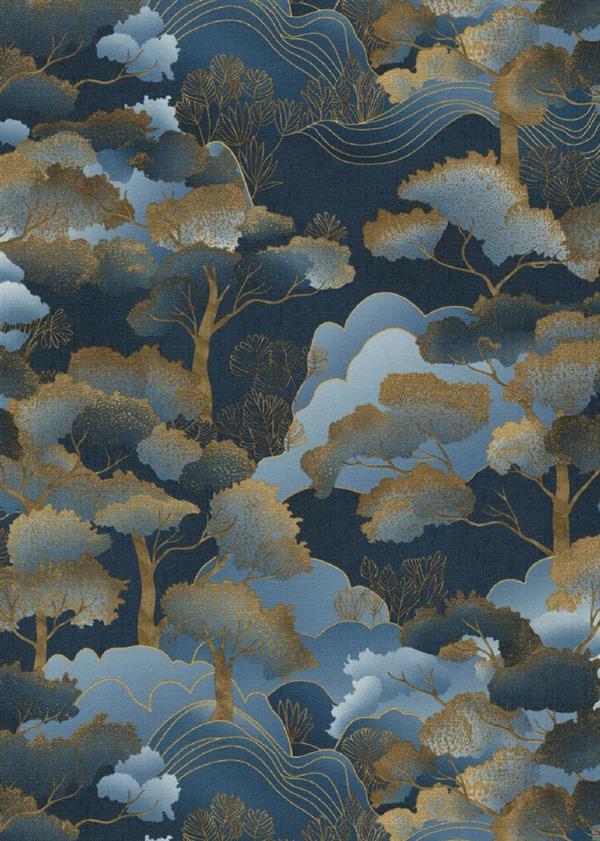 PARATO CHIC&CHARM PVC   /TNT FOLIAGE BLUE 0,53X10,05MT