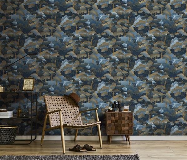 PARATO CHIC&CHARM PVC   /TNT FOLIAGE BLUE 0,53X10,05MT