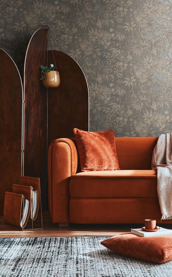 PARATO MUSEUM IN PVC    / TNT FOLIAGE TAUPE/GREY 0,53X10,05MT