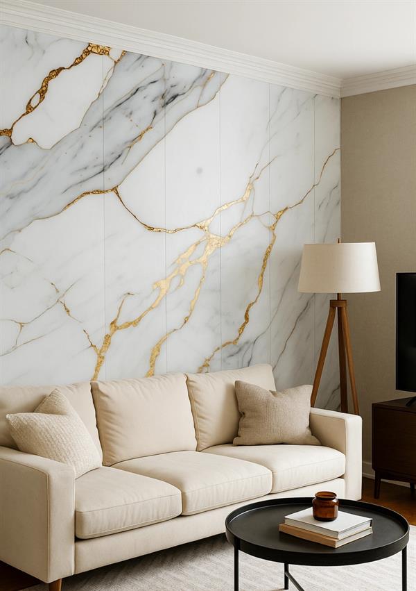 PANNELLO EFFETTO MARMO CARRARA ORO IN PVC 280X122CM SP.2,80MM