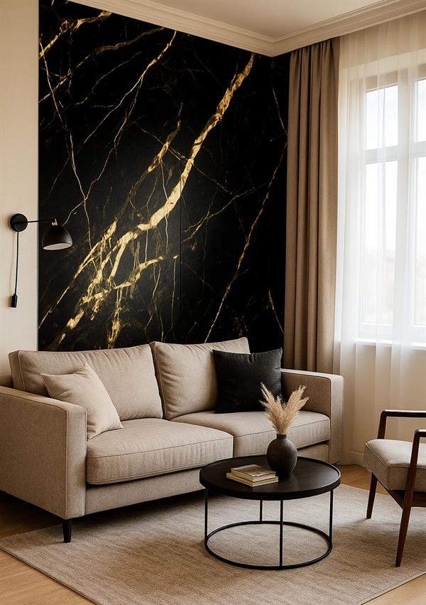 PANNELLO EFFETTO MARMO NERO DORATO IN PVC 80X120CM SP.2,80MM
