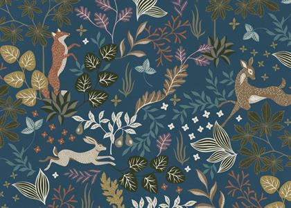 FOTOMURALE TNT SEASONS  FOLIAGE ANIMAL BLU.350x250H.CM