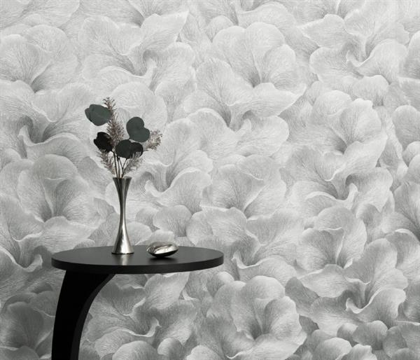 PARATO SYNCHRONICITY PVC/TNT FLOWERS SILVER 0,53X10,05MT