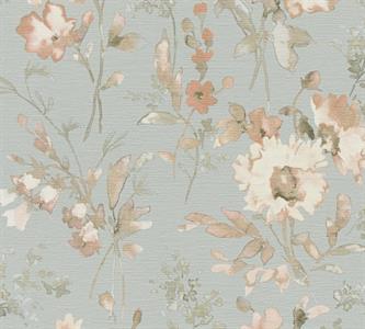 PARATO EDEN IN PVC/TNT  /FLOWERS LIGHT GREEN 0,53X10,05MT