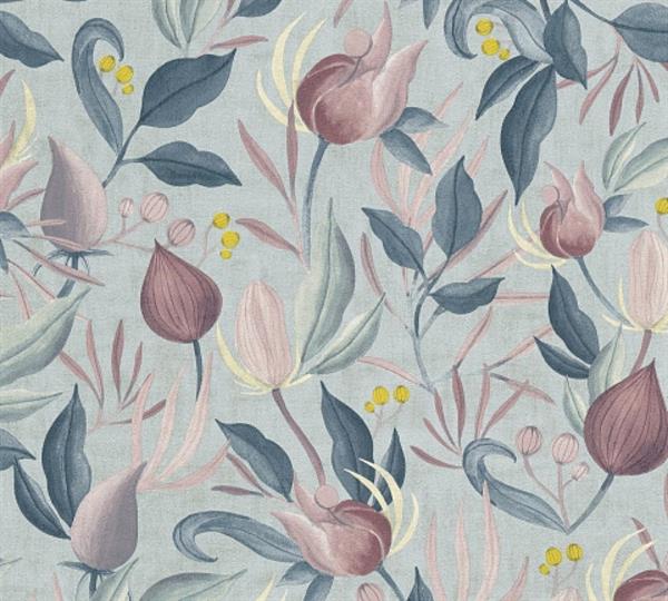 PARATO EDEN IN PVC/TNT  /FLOWERS LIGHT BLUE 0,53X10,05MT