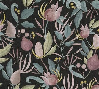 PARATO EDEN IN PVC/TNT  /FLOWERS BLACK 0,53X10,05MT