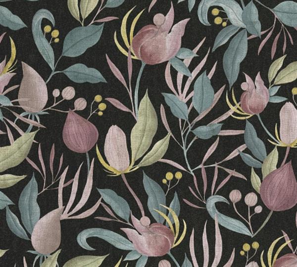 PARATO EDEN IN PVC/TNT  /FLOWERS BLACK 0,53X10,05MT