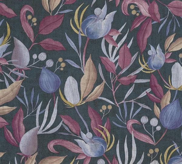 PARATO EDEN IN PVC/TNT  /FLOWERS BLACK 0,53X10,05MT