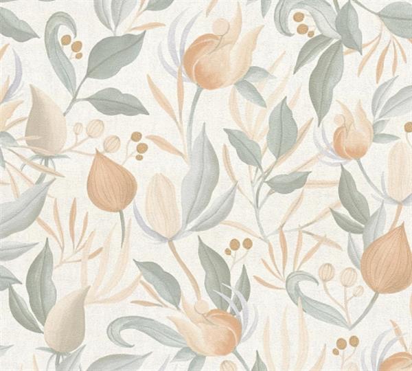 PARATO EDEN IN PVC/TNT  /FLOWERS ORANGE 0,53X10,05MT