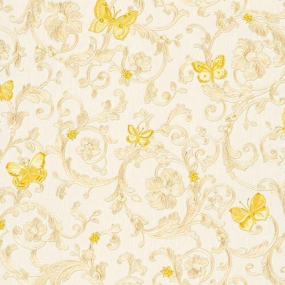 VERSACE 3 PARATO PVC/TNT RAMAGE  AVORIO ORO FARFALLE GIALLO mt.1